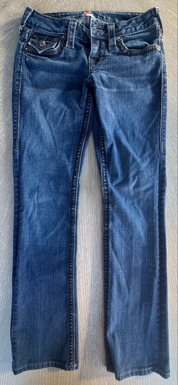 True Religion Low Rise Straight Leg Flap Pocket Jeans Blue Wash Size 25